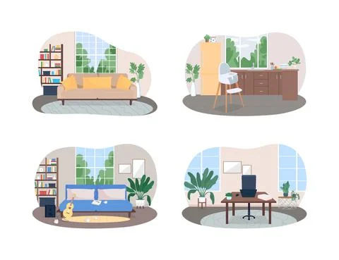 Home space 2D vector web banner, poster set Stock Illustration