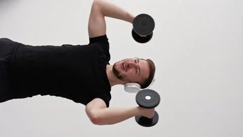 Home sport inspired man weight gym strong body Stock Footage 162723853