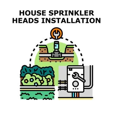 Home sprinkler system installation and repair in yard Stock Illustration