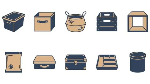 Home storage and organization containers icons set with organization, contain Stock-Illustration