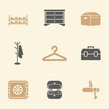 Home Storage and Organization Items Icons Set. Stock Illustration