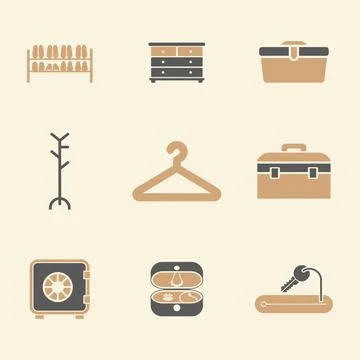 Home Storage and Organization Items Icons Set. Stock Illustration