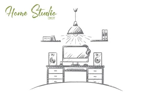 Home studio concept. Hand drawn isolated vector. イラスト素材
