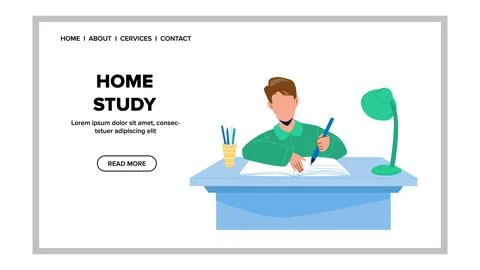Home Study And Homework Doing Pupil Boy Vector Illustrazione stock