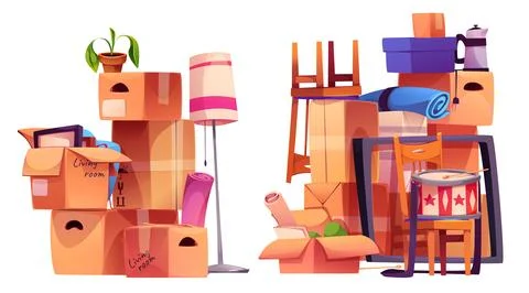 Home stuff in cardboard boxes 스톡 일러스트