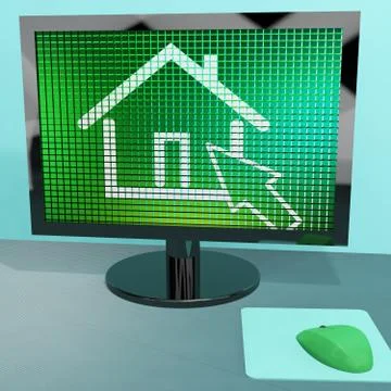 Home symbol on computer screen showing real estate or rentals Stock Illustration