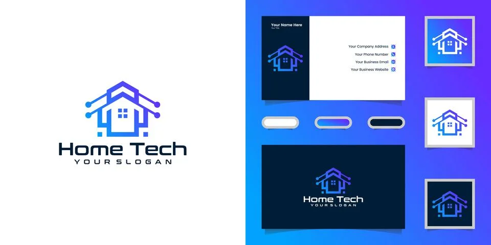 Home Tech Logo Template and business card Stock Illustration