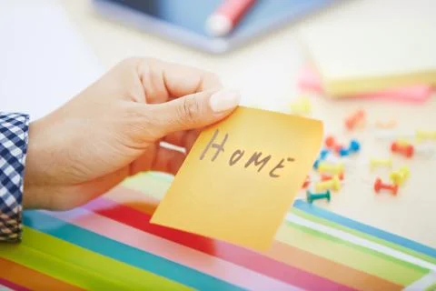 Home text on adhesive note Stock Photos