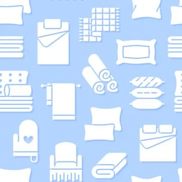 Home textiles seamless pattern with flat glyph icons. Bedding, bedroom linen Stock Illustration