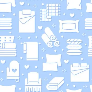 Home textiles seamless pattern with flat glyph icons. Bedding, bedroom linen Stock Illustration