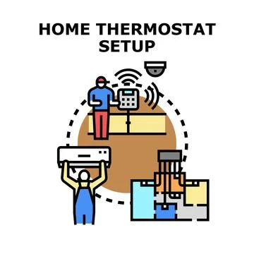 Home thermostat setup smart climate control system Stock Illustration