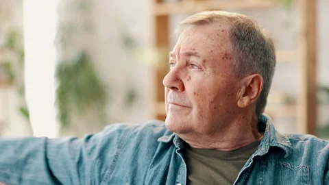 Home, thinking and memory with elderly man, depression and memory with alzheimer Stock Footage 262509252