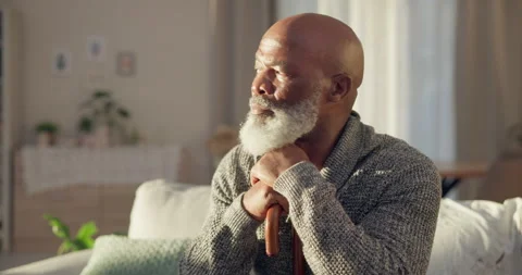 Home, thinking and old man with depression, memory and remember with retirement Stock Footage 254851023