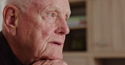 Home, thinking and old man with memory, sad and retirement with mental health Stock Footage 307809574