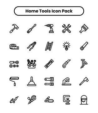 Home tools thick line icon set Stock Illustration