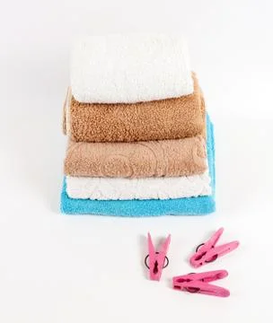 Home towels in stack on the white Stock Photos