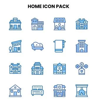Home Two Colour Set Icons Pack Stock Illustration