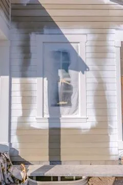 Home under construction with close up on window 스톡 사진