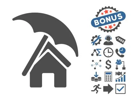 Home Under Umbrella Flat Vector Icon With Bonus Illustrazione stock