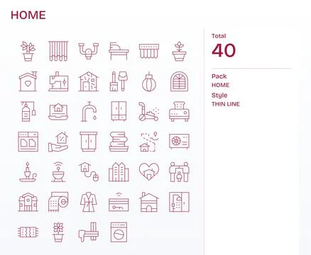 Home Vector Graphics featuring 40 Thin Line Detail Enhanced High Resolution.. Stock Illustration