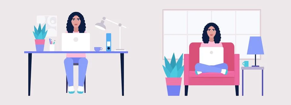 Home vs office working Stock Illustration