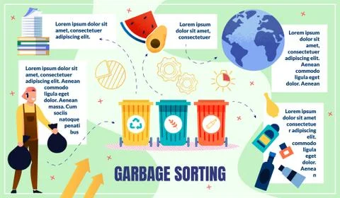 Home Waste Sorting Flat Vector Infographics Poster Stock Illustration