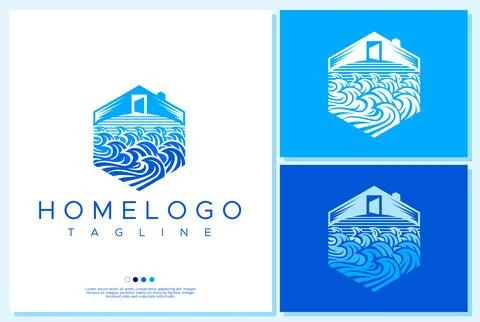 Home wave logo design. Beach villa logo design template. Stock Illustration