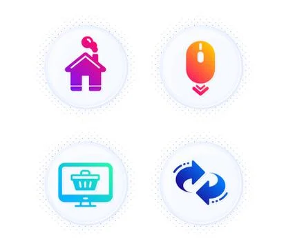 Home, Web shop and Scroll down icons set. Refresh sign. House building, Shopping Illustrazione stock