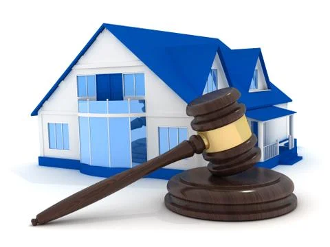 Home on white background and gavel (done in 3d) Stock Illustration