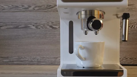 Home White Coffee Machine On Kitchen Panning Slider Shot. 스톡 동영상 116561017