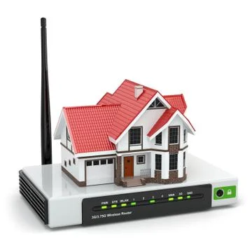 Home wireless network. house on wi-fi  router. Stock Illustration