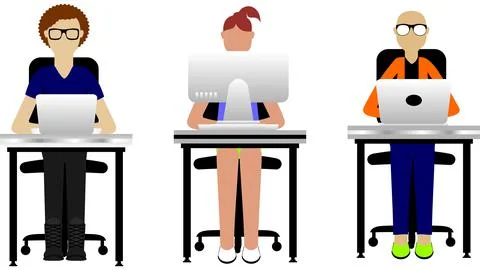 Home work computer inclusive people illustration set pack Stock Illustration