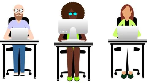Home work on line computer inclusive people illustration set pack Stock Illustration