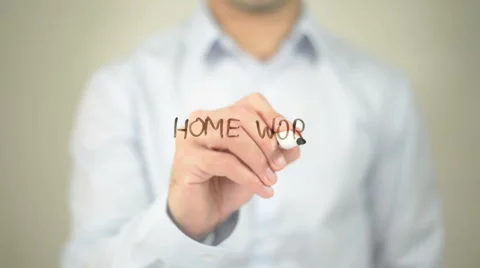 Home Work, man writing on transparent screen Stock Footage 62888673