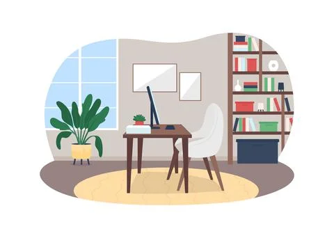 Home work place 2D vector web banner, poster Stock Illustration