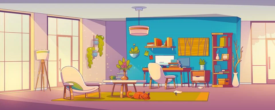 Home work space interior. Office desk in flat Stockillustratie