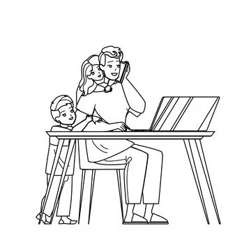 Home work stress father vector Stock Illustration