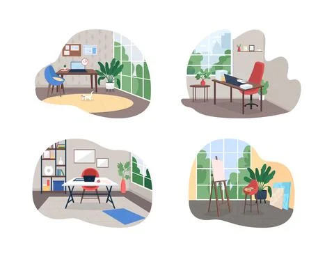 Home work studio 2D vector web banner, poster set Illustrazione stock