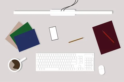 Home work table with computer pen and accessories Stock Illustration