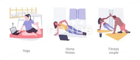 Home workout isolated cartoon vector illustrations set. ~ Clip Art  #171846763
