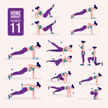 Home workout set. Set of sport exercises. Stock Illustration