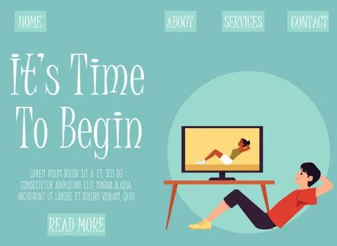 Home workout with video tutorial - sport website banner template. Stock Illustration