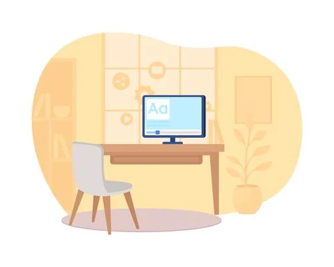 Home workspace 2D vector web banner, poster Illustrazione stock