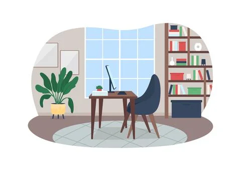 Home workspace 2D vector web banner, poster Stock Illustration