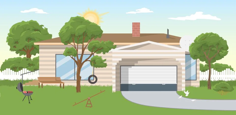 Home yard vector house backyard area illustration Stockillustratie
