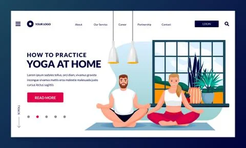 Home yoga exercise practice and meditation. Couple doing yoga, sitting in lot Stock Illustration