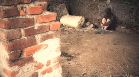 Homeless in abandoned building Stock Footage 53046875