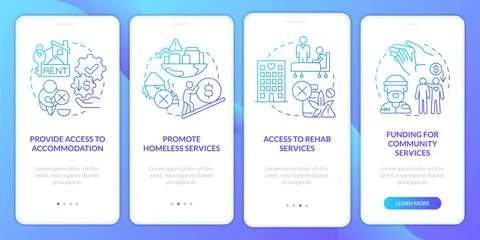 Homeless assistance programs blue gradient onboarding mobile app screen Stock Illustration