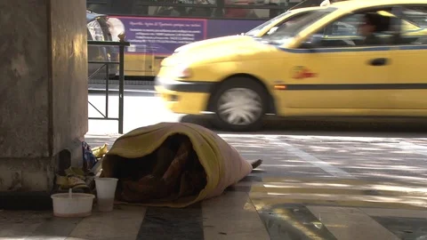 Homeless in Athens Stock-Footage 87593384