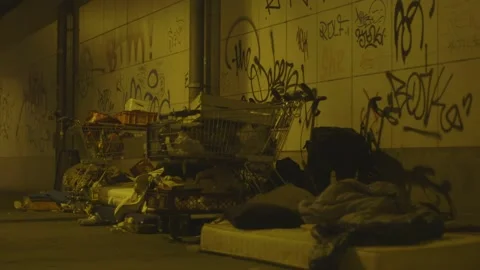 Homeless camp under a bridge Stock Footage 149242269